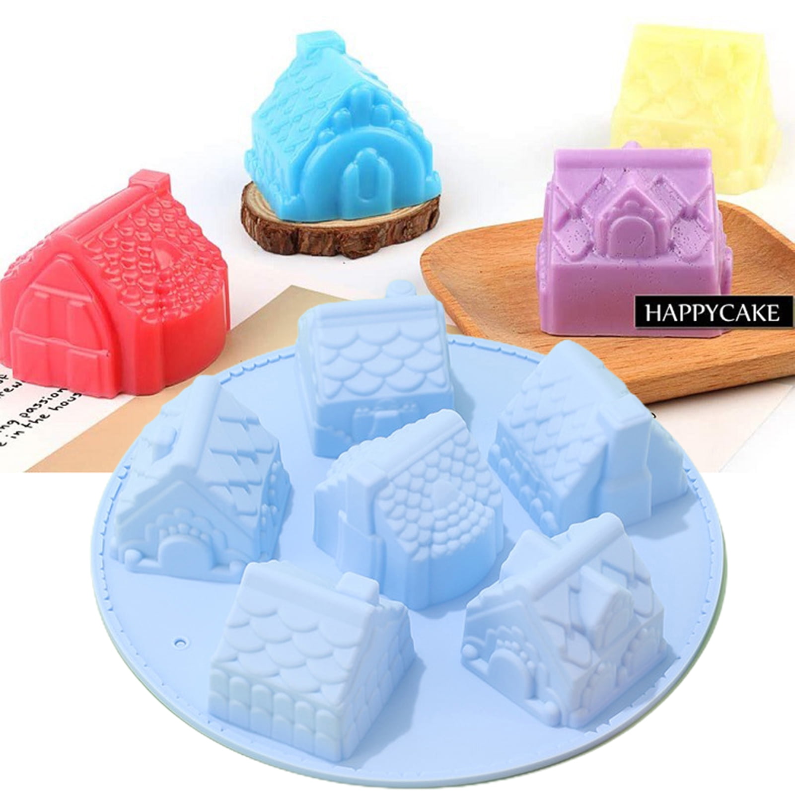 House Shape Silicone Mold, 6 Cavity Non-Stick Cozy Village Baking Pan, House Shape Soap Mold, Mini Christmas House Cake Molds for Brownies Chocolate