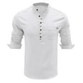 thumbnail image 4 of Fesfesfes Blouse Shirt for Men Linen Long Sleeve Stand Collar V Neck Pullover Shirt Pocket Button Top Sale Items, 4 of 4