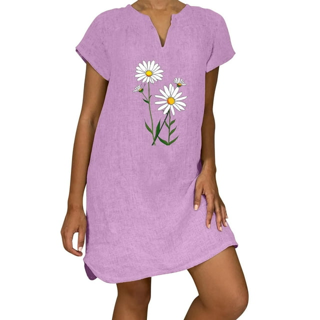 Sexy Vestidos Cortos de Verano para las Mujeres 2025 Moda Suelta de Ocio Vestido de Manga Corta con Cuello en V, Vestido Casual de Rodilla