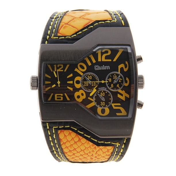 Oulm 1220 Reloj de pulsera de cuarzo para hombre, resistente al agua, con doble horario y correa de PU (amarillo)