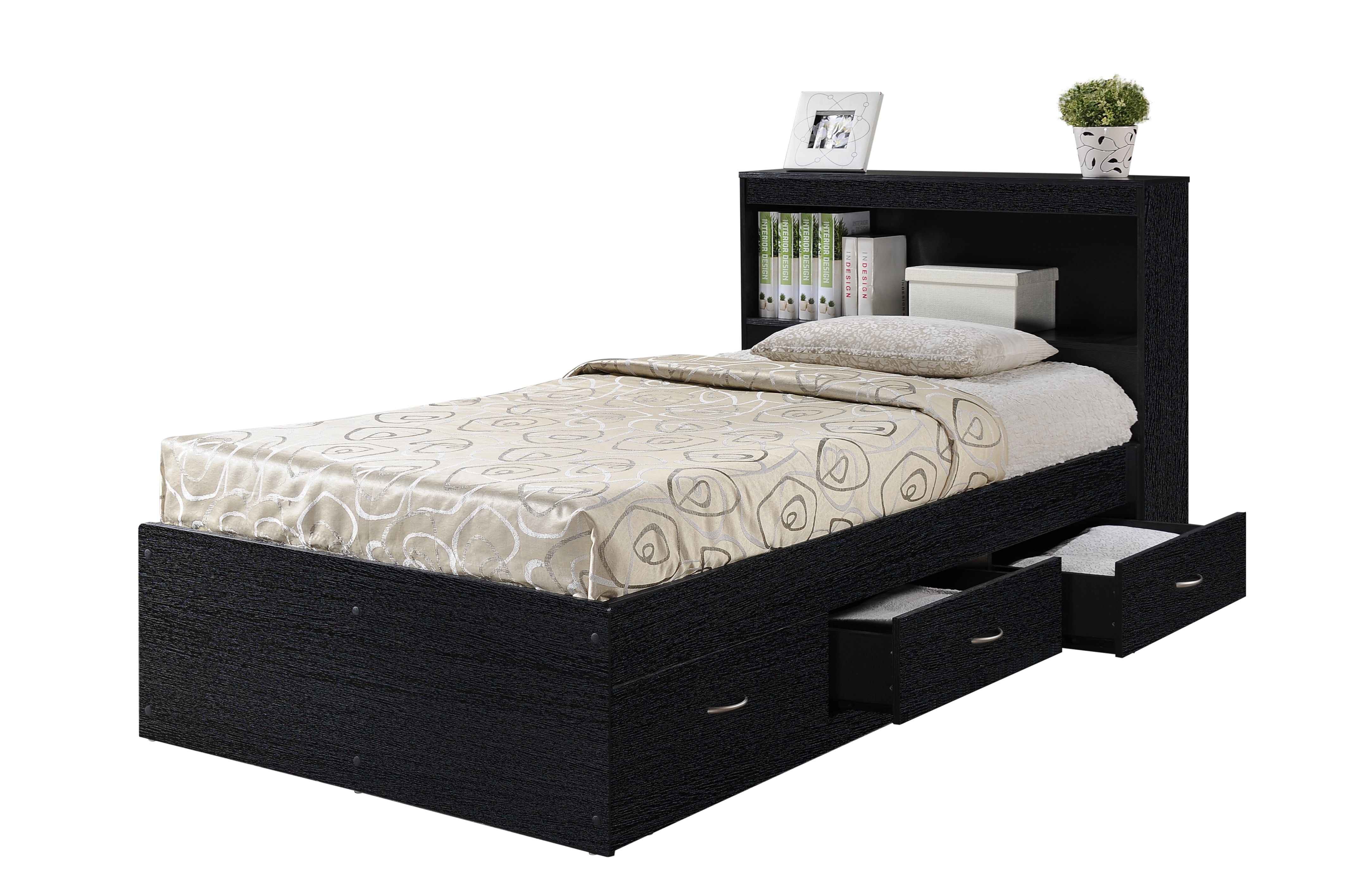 Hodedah Twin Size Captain Bed with 3 Drawers and Headboard in
