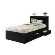 Hodedah Twin-Size Captain Bed with 3-Drawers and Headboard in Black