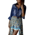 thumbnail image 3 of Qiylii Women Boho Long Skirt High Low Side Split Hem Ruffle Waist Swing Skirt, 3 of 9