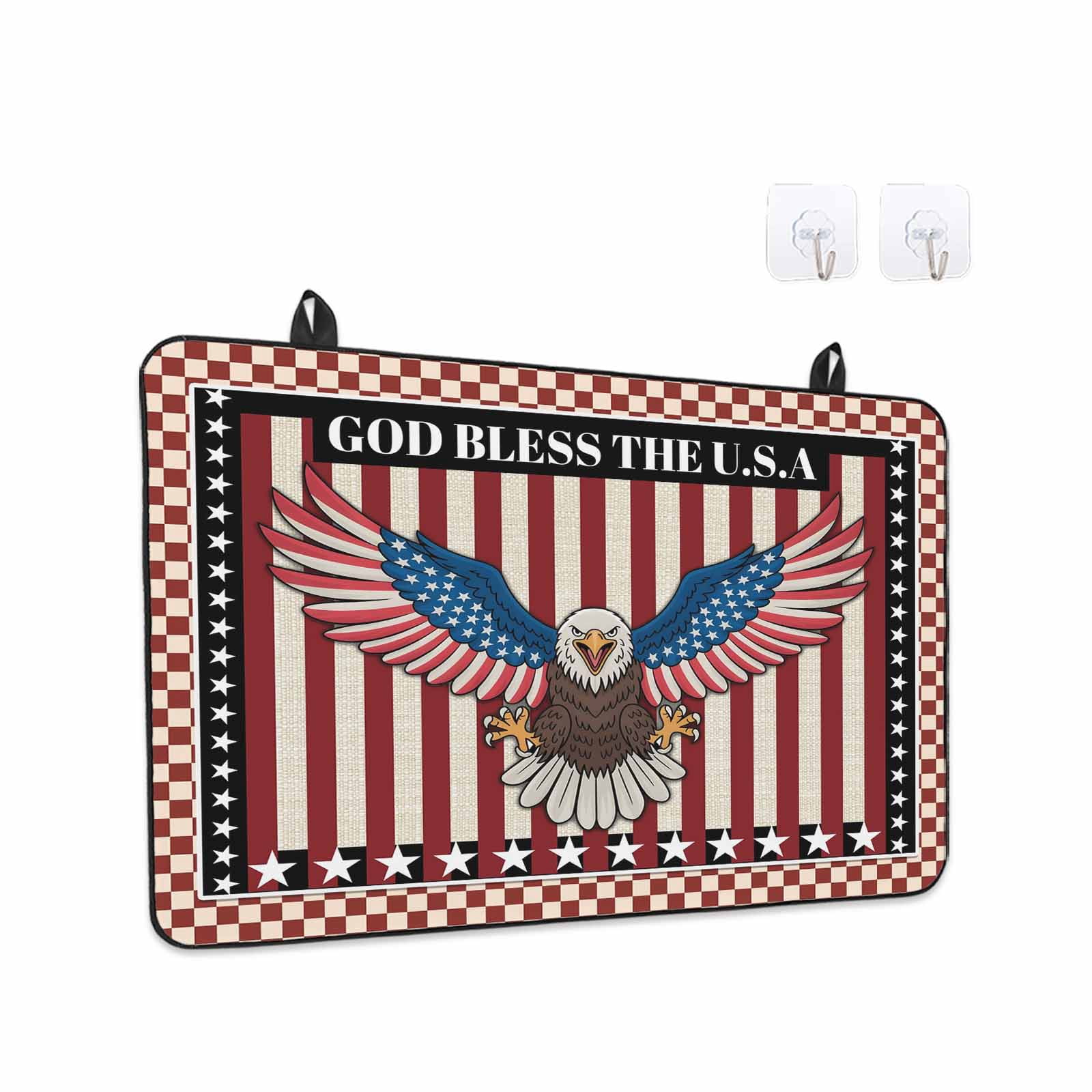 Independence Day Stove Top Cover for Electric Stove, Heat-proof & Non Slip Glass Top Stove Cover Protector, Eagle U.S Flag Red Blue Stripes Retro Kitchen Flat Cooktop Rubber Mat 24x21 Inches
