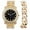 DX-Black-Gold, variant on Blinged Out Silver Iced-out Round Luxury Mens WristWatch w/Blinged Out Bracelet - (L0504RNB Cuban SLV Money Green)