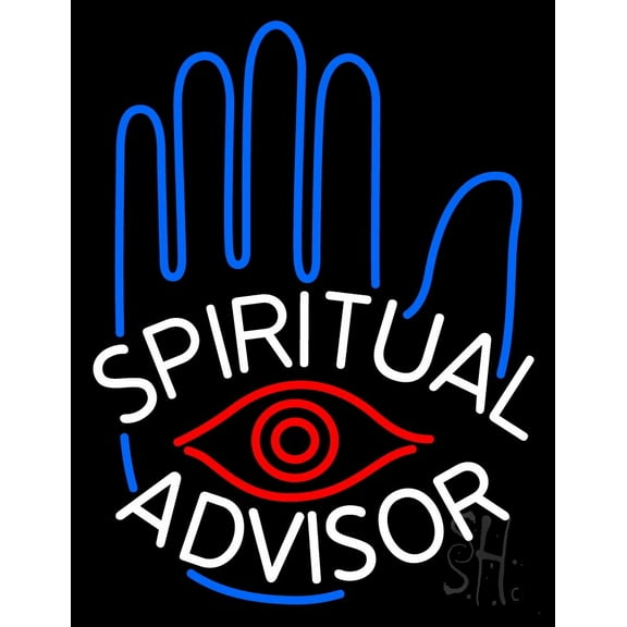White Spiritual Advisor LED Neon Sign 31" Tall x 24" Wide - inches Black Square Cut Acrylic Backing, with Dimmer - Bright and Premium built indoor LED Neon Sign for Storefront.