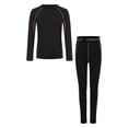 thumbnail image 1 of Moggemol Ensemble de Couche de Base de Compression pour Garçons, Col Rond, Haut à Manches Longues avec Leggings à Taille Élastique, Noir Orange 30, 1 of 7