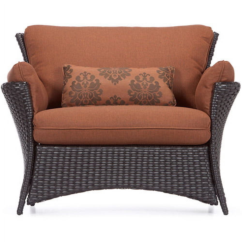 Hanover Strathmere Allure 2-Piece Steel Outdoor Patio Set Outdoor Patio Deep Seating Set with Brown Wicker, Woodland Rust Brown Cushions, and Oversized Ottoman, STRATHALLURE2PC