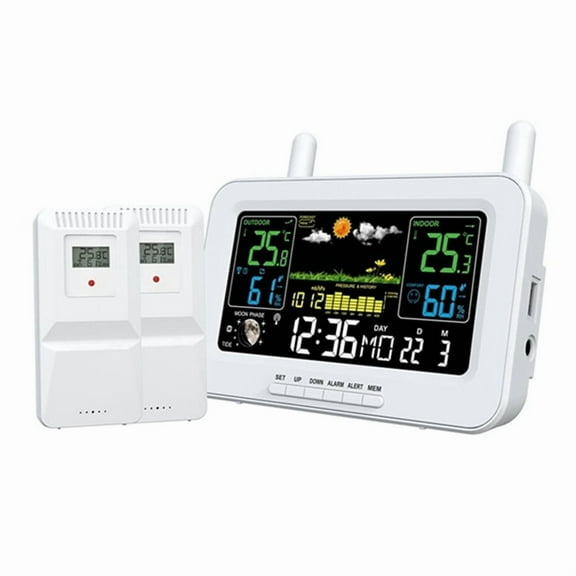 Multi-Function Color Screen Digital Weather Station Weather Station Radio Clock with Wireless Outdoor Sensor White (US)