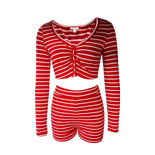 Conjuntos de pijama de Navidad para mujer, Tops cortos de manga larga con botones y pantalones cortos de cintura alta, trajes informales de Navidad, 2023