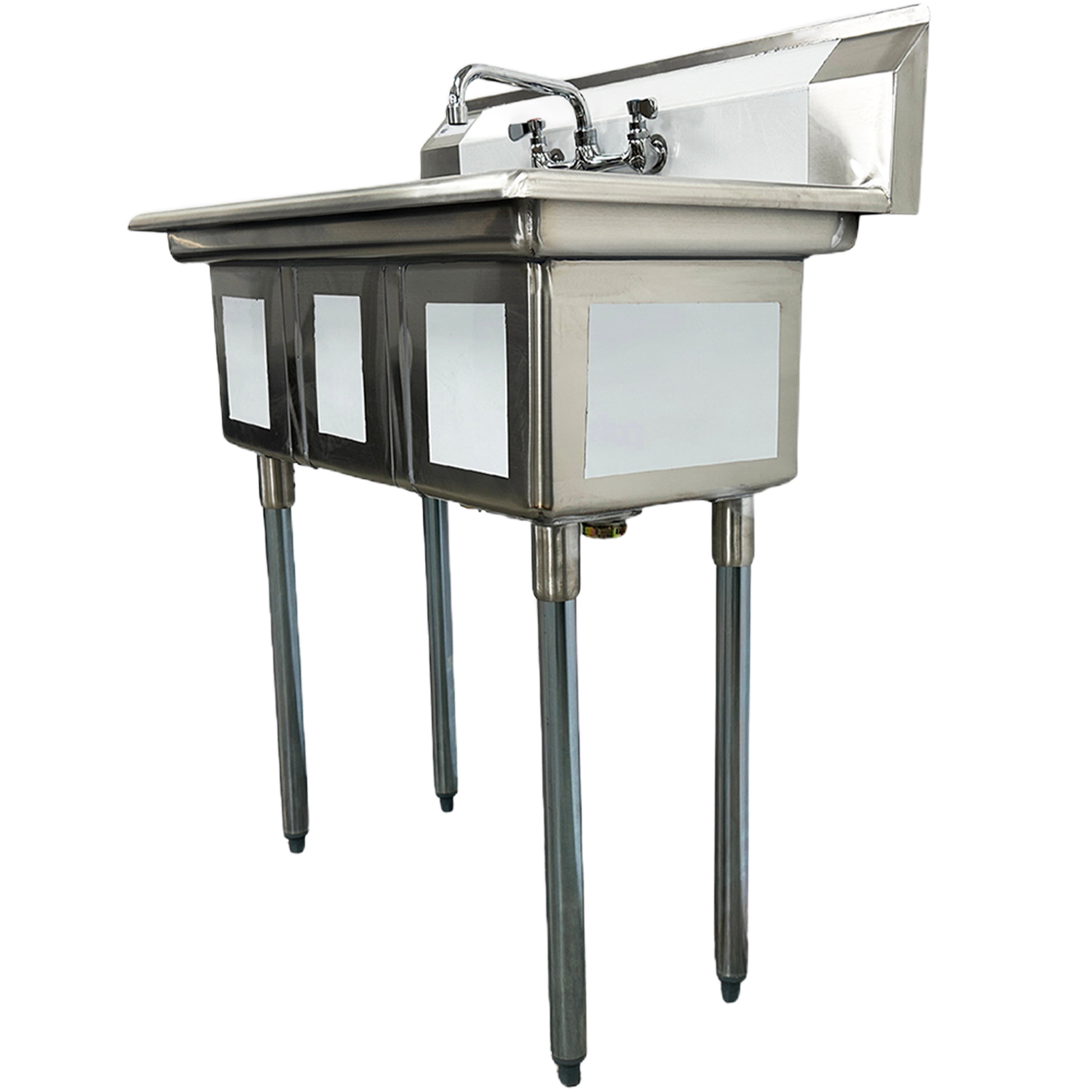 3 Compartment Utility Sink with Faucet, NSF 36x43 in. Commercial Restaurant Utility Kitchen Sink Triple Compartment Stainless Steel