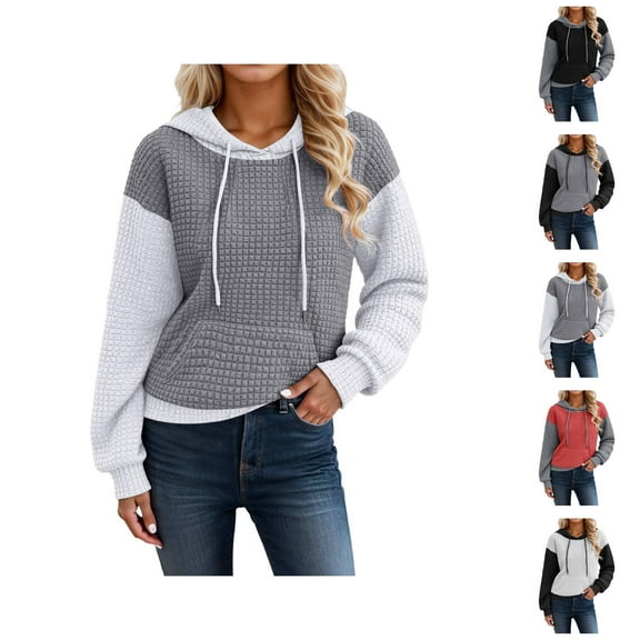 White Zip Up Hoodie Women Cropped Hoodie Casual Womens Hoodies Lightweight Jacket Women's Casual Loose Fit Long Sleeve Color Block Pocket Hoodie Sweatshirt For Daily Wear Spring Autumn Winter