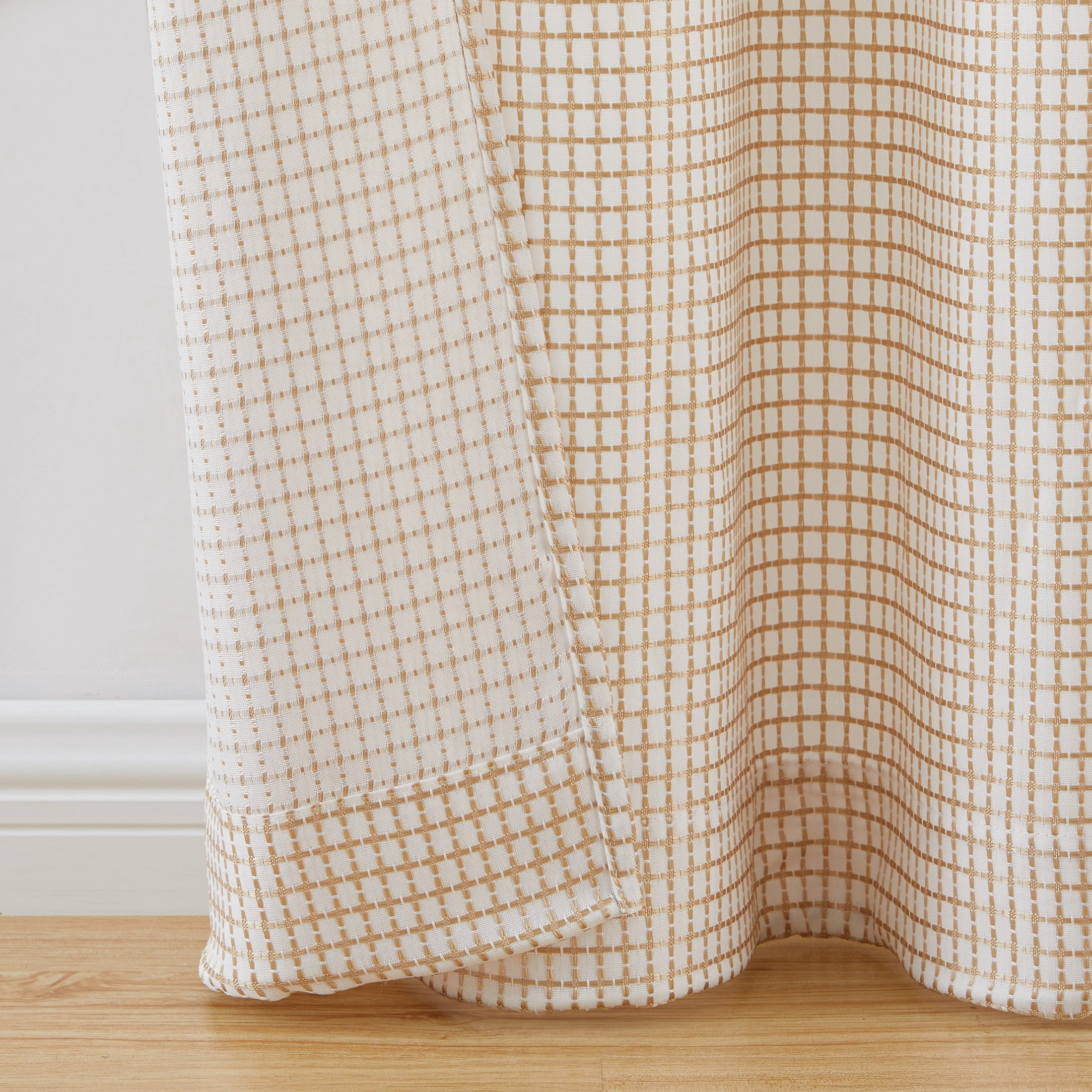 Modern Elements Hannah Modern 2-Piece Taupe Grid Light Filtering Curtain Set