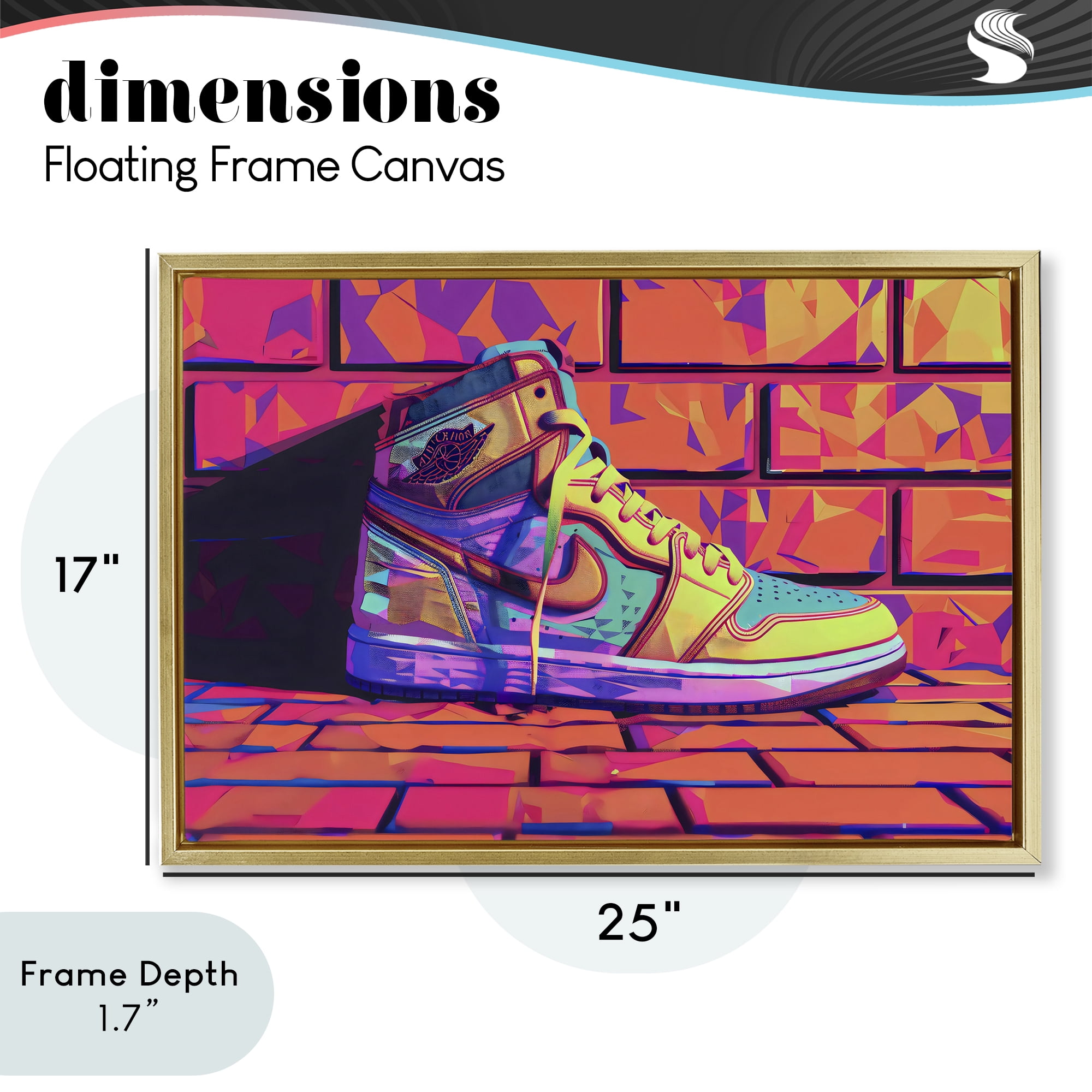 Stupell Industries Sneaker with Vibrant Geometric Hues Gold Framed Floater Canvas Wall Art, design by Creative Studio