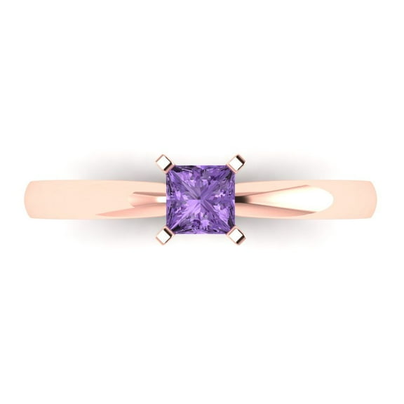 Solitaire Engagement Ring for Women - 0.5ct Simulated Alexandrite in 18K Rose Gold Promise Ring