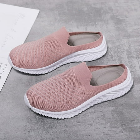 

PEASKJP Running Shoes Non-Slip Casual Women Single Round Toe Comfortable Flat Shoes Sneakers for Gym Running Work Pink 6.5