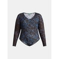 thumbnail image 5 of Terra & Sky Women's Plus V Neck Mesh Bodysuit with Long Sleeves, Sizes 0X-5X, 5 of 5
