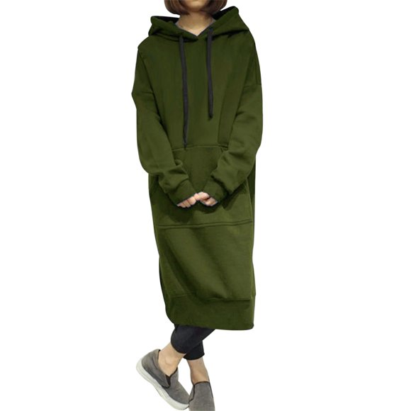 DondPO Long Sleeve Dress for Women,Plus Size Dresses Women's Large Size Round Neck Hooded Solid Color Long Sleeved Long Sweater Dress Maxi Dress,Elegant Dresses Hoodie Dress Green Dress 4XL