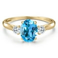 thumbnail image 3 of Gem Stone King 10K Yellow Gold Swiss Blue Topaz and White Topaz 3-Stone Ring for Women | 1.78 Cttw | Oval 8X6MM | Gemstone November Birthstone | Size 9, 3 of 6
