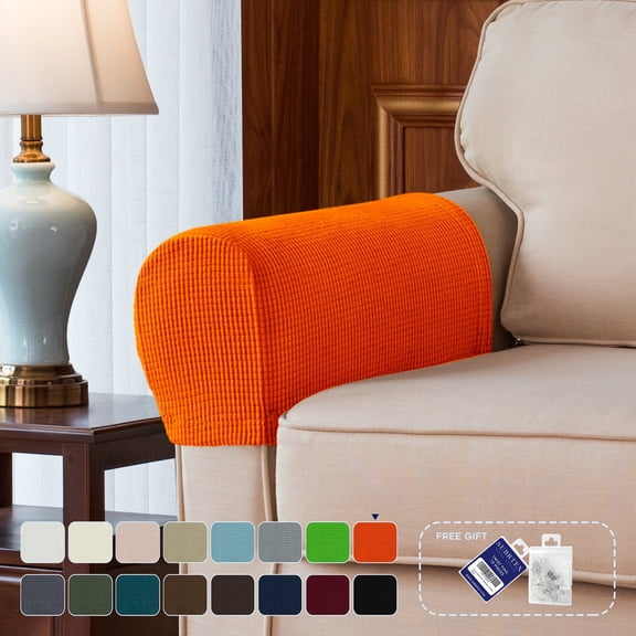 Subrtex Stretch Armrest Covers Anti-Slip Sofa Protector (2pcs,Orange)