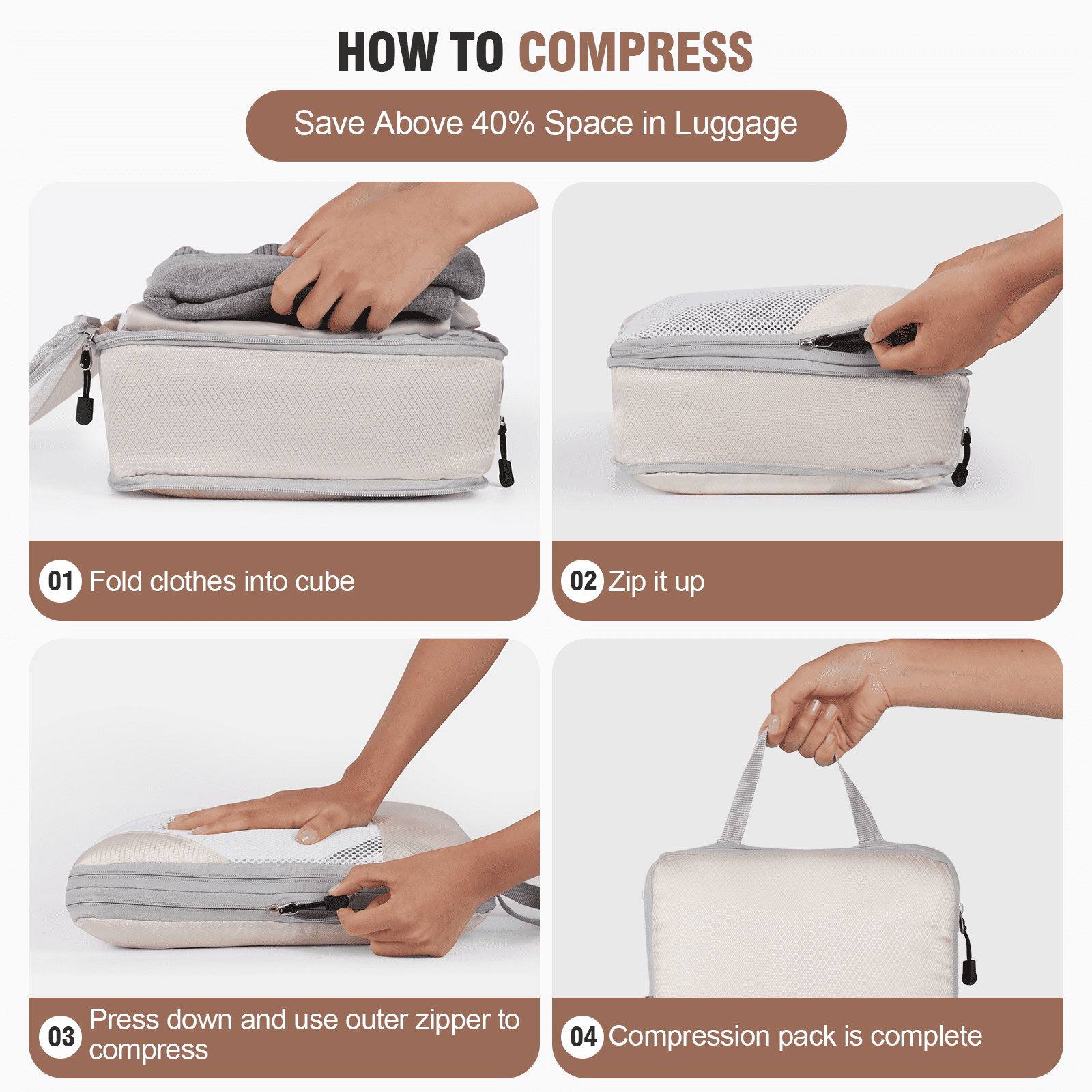 Okaka Compression Packing Cubes Set, Beige, 6-Piece