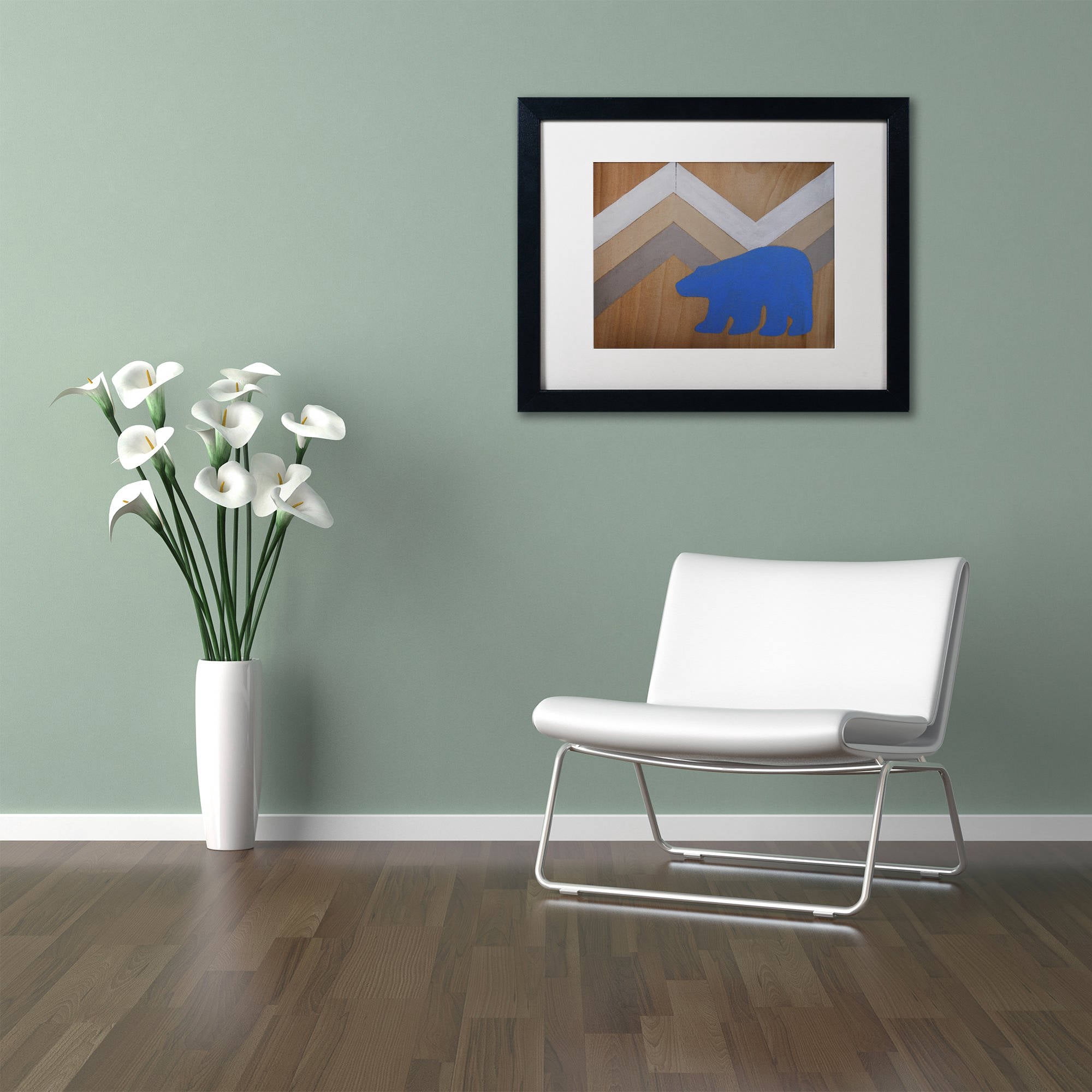 Trademark Fine Art "Blue Polar Bear" Canvas Art by Nicole Dietz White Matte, Black Frame