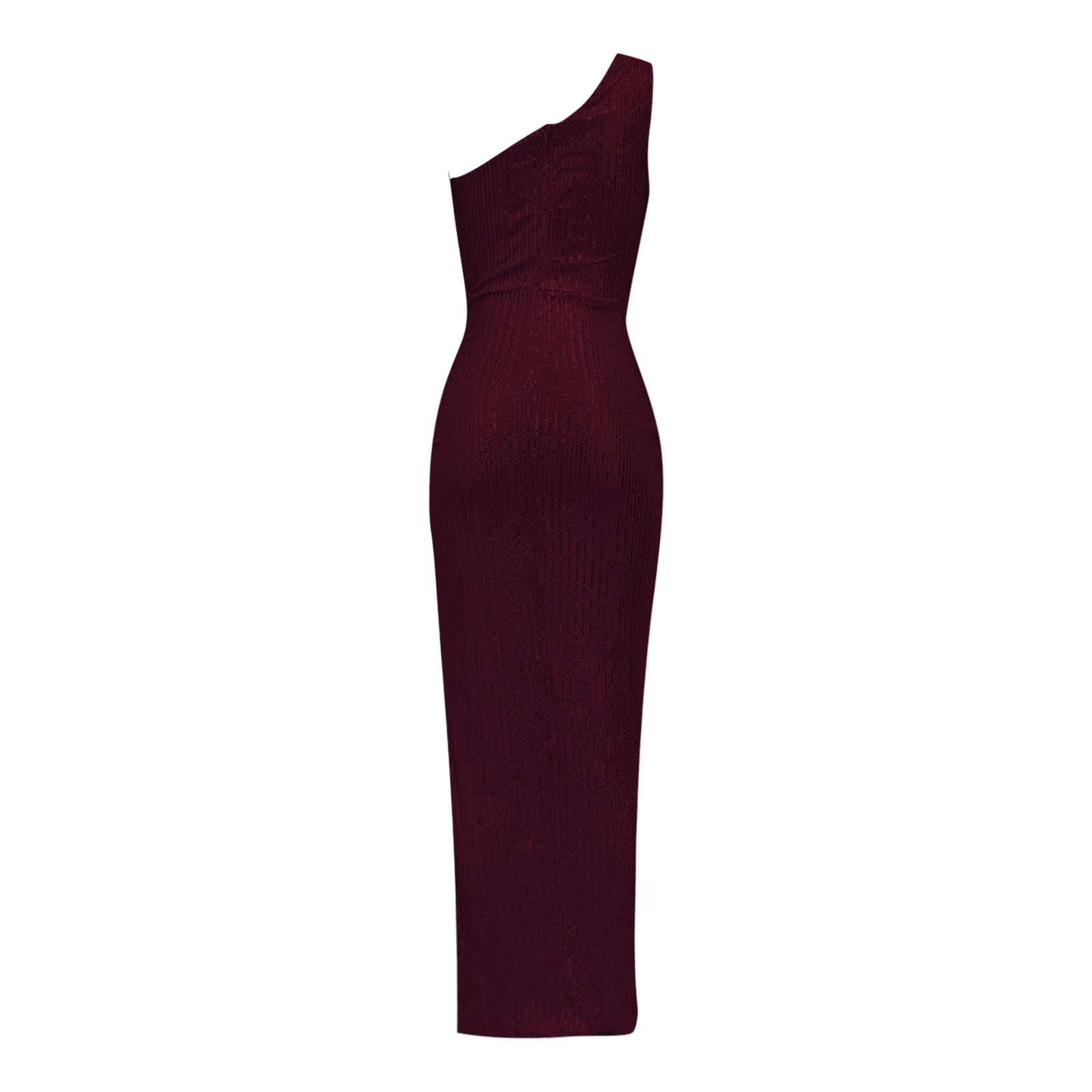 burgundy one shoulder draped midi dress Kaitlin One Shoulder Slinky And Mesh Maxi Dress - Burgundy main image 1