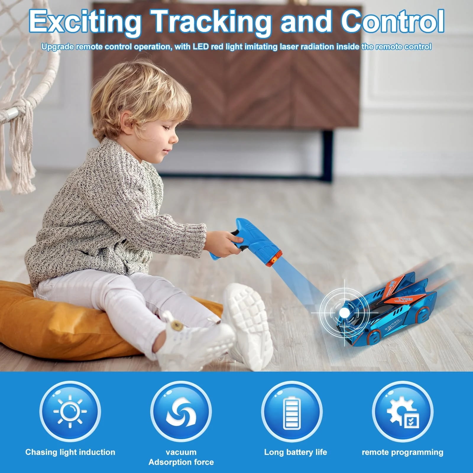 Wall Climbing RC Stunt Car with Infrared Laser Tracking – Anti-Gravity Remote Control Drift Toy for Kids Indoor Ceiling Racing