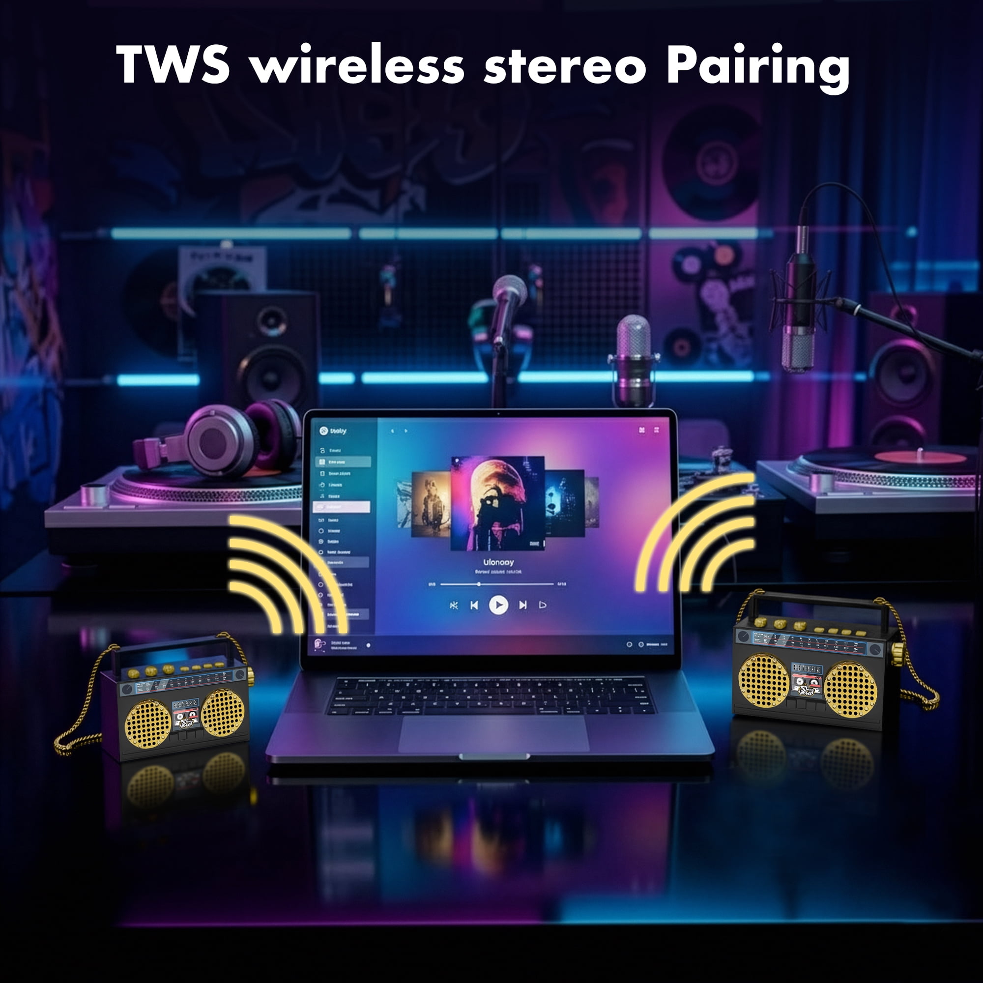 Portable Mini Bluetooth Wireless Speaker Retro Wearable Boombox with 27 Inch Necklace, FM Radio, On Board Buttons, with Dual 6W Peek Power Micro Speakers, and Long Lasting Battery