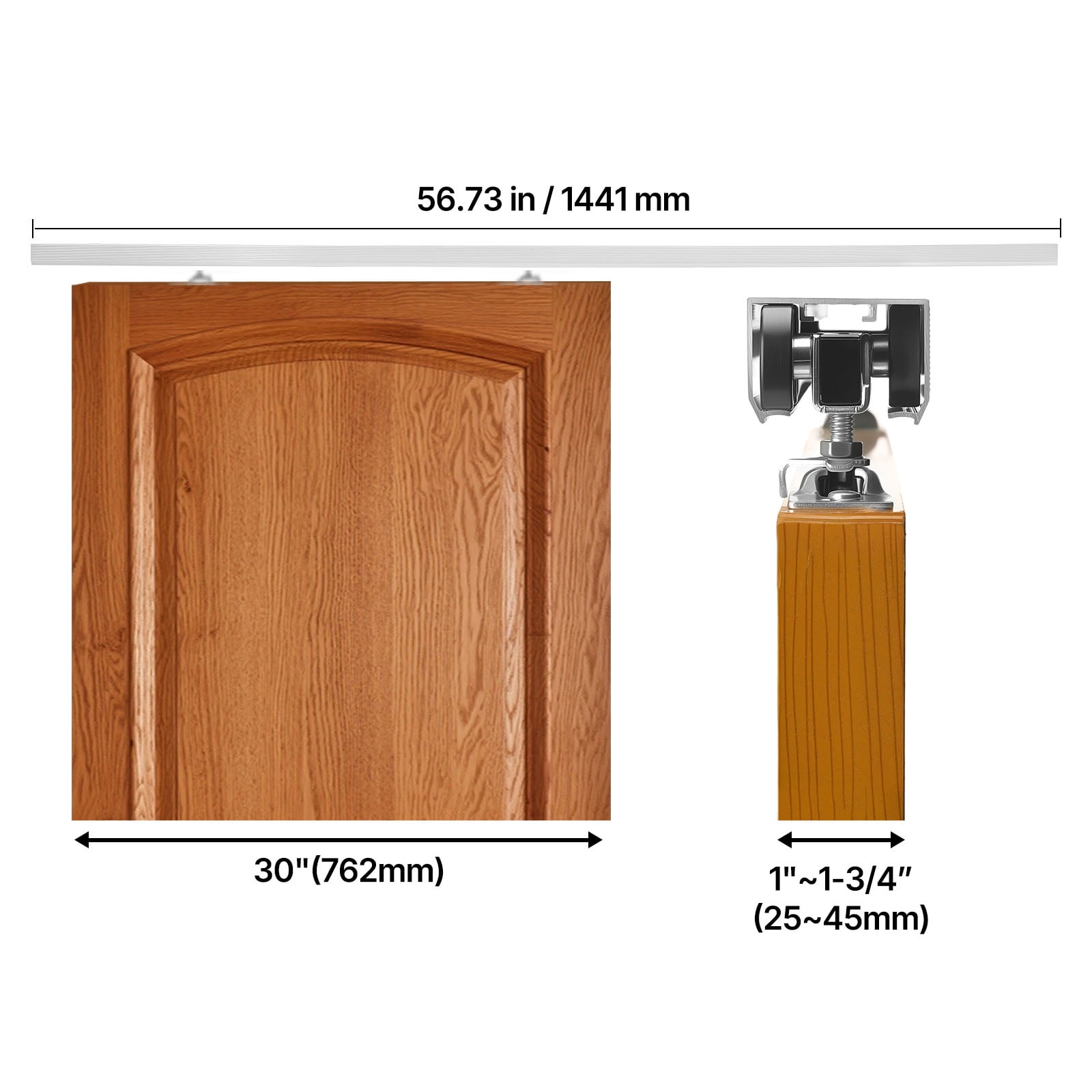 KFFKFF Sliding Pocket Door Hardware Track Kit, 56.73" Track with Soft Close Mechanism for Quiet and Smooth Operation, Simple Installation, Compatible with 1" to 1 3/4" Thick and 30" Wide Single Doors
