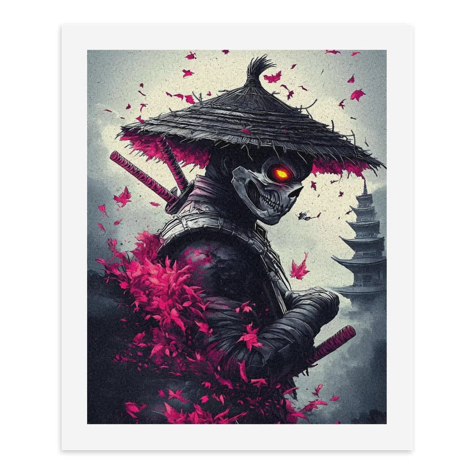 Paint By Numbers Kit for Adults Beginner - DIY Samurai Skull Hat Red Leaves Scene Canvas Painting Kits for Adults, Frameless Paint By Number for Adults for Home Wall Decor 16x20 Inch