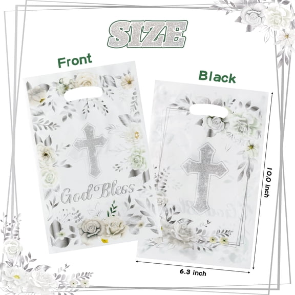 Belanttega 50pcs Silver Baptism Favor Bags Goodie Filler Bags Candy Snack Wrapping Elegant Timeless Party for Christenings Wedding & Bridal Showers