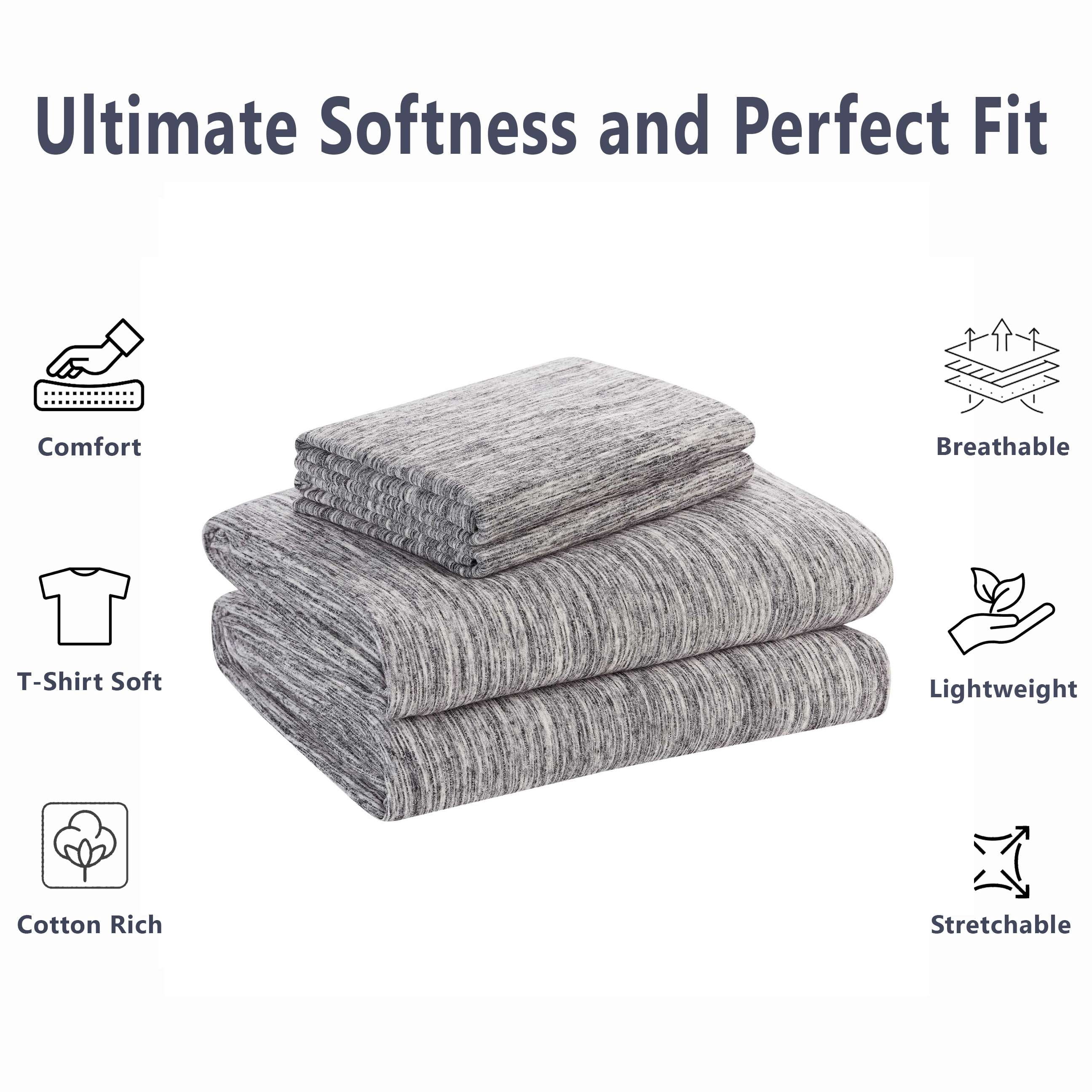 Mainstays Extra Soft Jersey Bed Sheet Set, Twin-XL, Grey Spacedyed, 3 Pieces