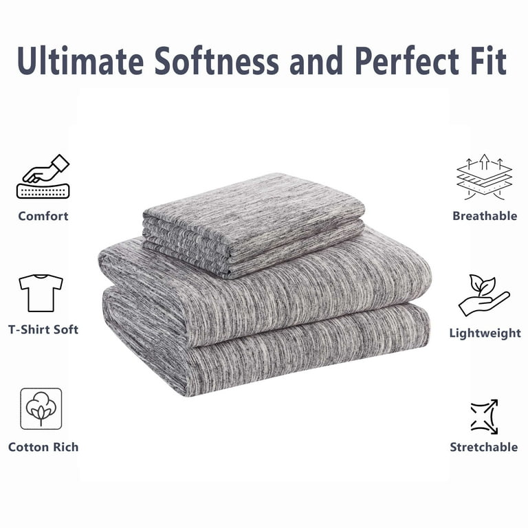20セット Mainstays Extra Soft Jersey Bed Sheet Set Twin-XL Grey Spacedyed 3