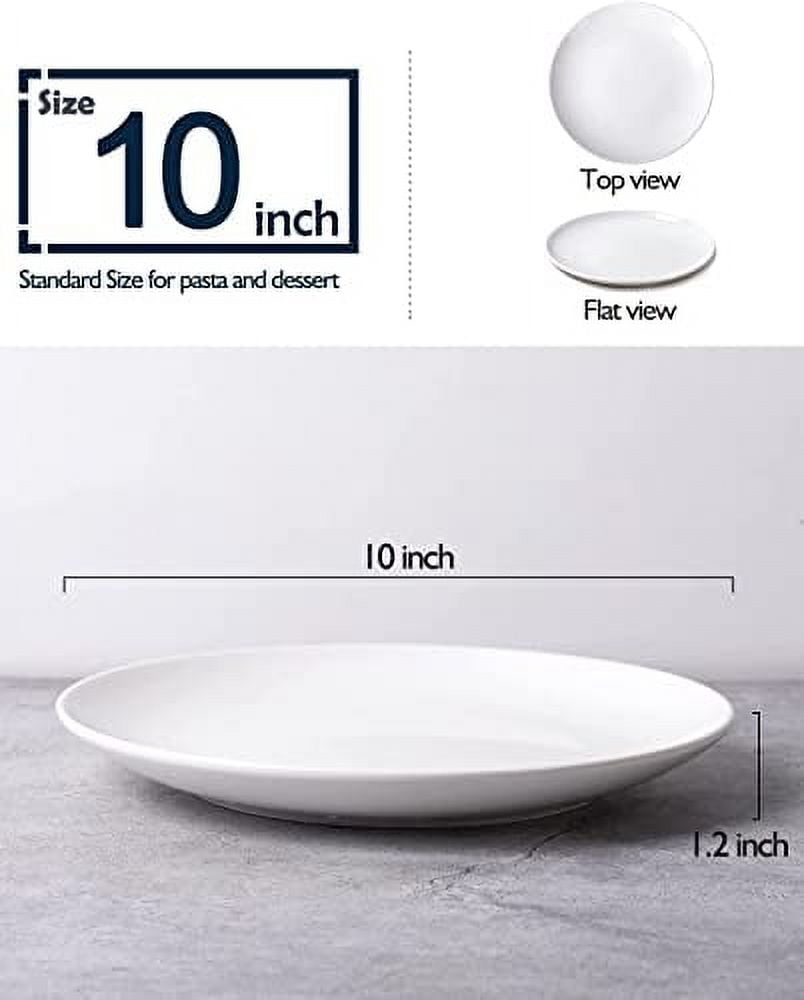 Delling Dinner Plates Set of 6, 10 inch Ceramic Plates - Microwave, Oven, and Dishwasher Safe, White