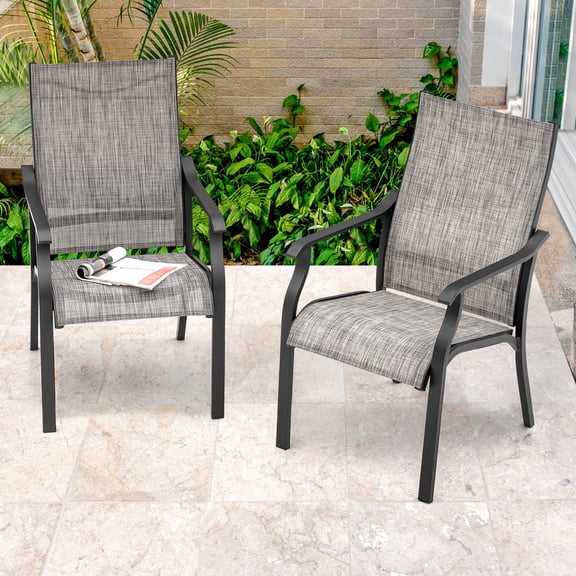 Nuu Garden Outdoor Patio Dining Chair Set of 2, Outdoor Dining Chair with Aluminum Frames, Grayish Brown
