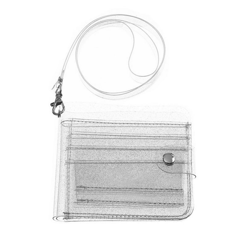 Milue Portable Women Clear Wallet Lanyard Cute Glitter Bifold