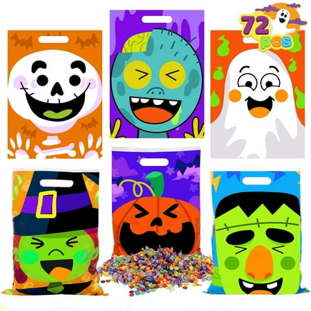 JOYIN 72 Pcs Halloween Treat Bags with 6 Designed Characters