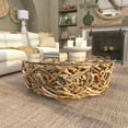 thumbnail image 3 of DecMode 48" x 16" Brown Driftwood Handmade Stacked Collage Coffee Table with Tempered Glass Top, 1-Piece, 3 of 13