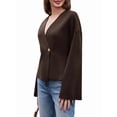 thumbnail image 3 of Womens V Neck Cardigan Long Bell Sleeve Button Down Open Front Loose Knit Fall Sweater Blazer Coffee M, 3 of 10