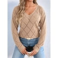 thumbnail image 2 of Women'S Crochet Sweater Top Hollow Out Long Sleeve Pullover Tops Fall Outfits Fashion Khaki M, 2 of 8