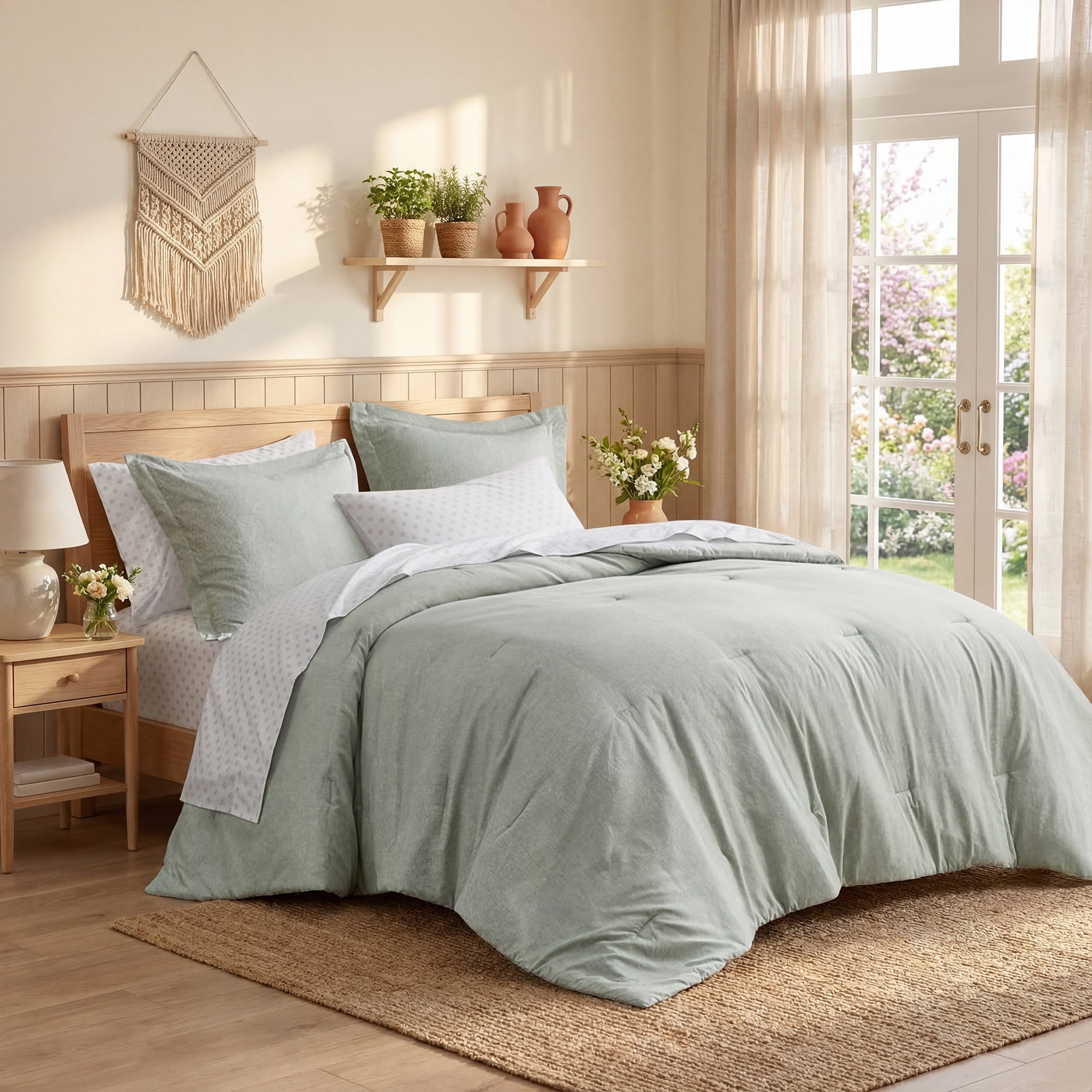 Regency Heights Full Size Comforter Set, 7-Piece Reversible Bed in a Bag with Sheets, Sage Green