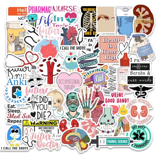 Paquete de pegatinas para médicos, enfermeras, estetoscopios, anime, impermeable