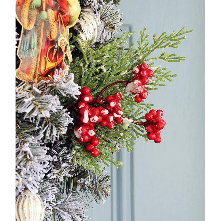 AuldHome Frosted Red Berry Picks (3-Pack, 12-Inch); Christmas Decor Greenery Accents, Snow-Frosted Evergreen