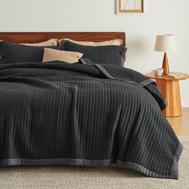 Juego de edredón Bedsure Black Queen Size con juego de 3 piezas