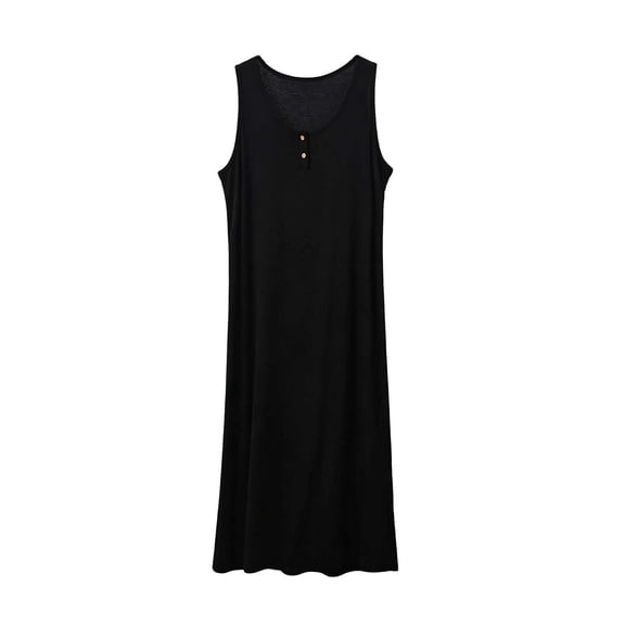 Shrysg Women's Casual Sleeveless Nightgown Loose Comfortable Home Wear Soft Robe Maxi Dress Black