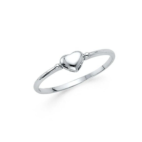 Wellingsale Ladies Solid 14k White Gold Polished Heart Right Hand Fashion Ring - Size 4