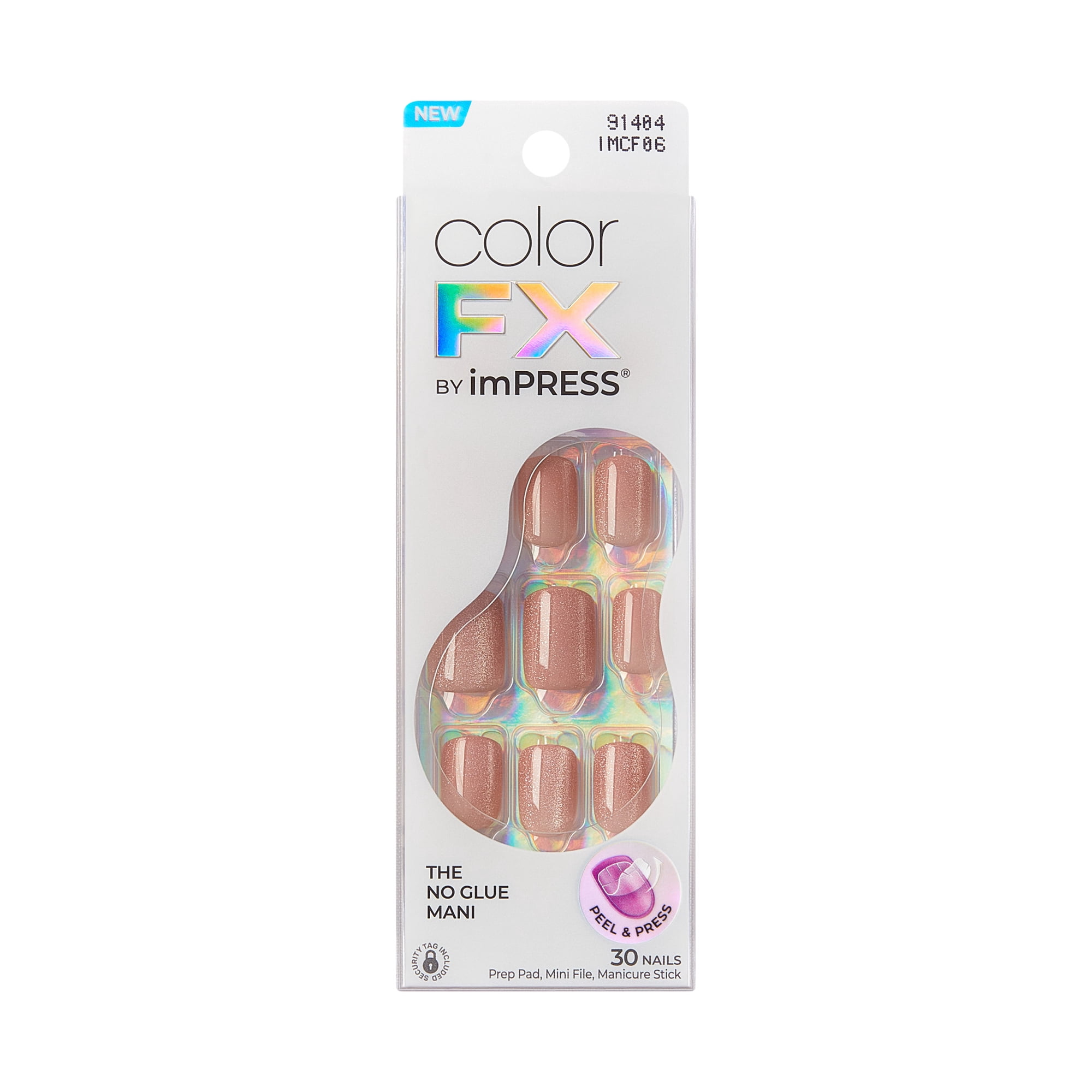 Kiss Impress Color FX Short Square Oval Press on Nails, Neutral, 30 Pieces