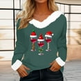 thumbnail image 2 of Women's Christmas Shirt long Sleeve V Neck Plush Hem Printed Pullover Tops Olive Green XL, 2 of 4