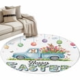thumbnail image 2 of Round Area Rug 4ft, Happy Easter Bunnies Blue Truck Non-Shedding Washable Area Rug, Watercolor Eggs Tulip Non Slip Low-Profile Circle Rugs for Living Room, Bedroom Dining Room, 2 of 9